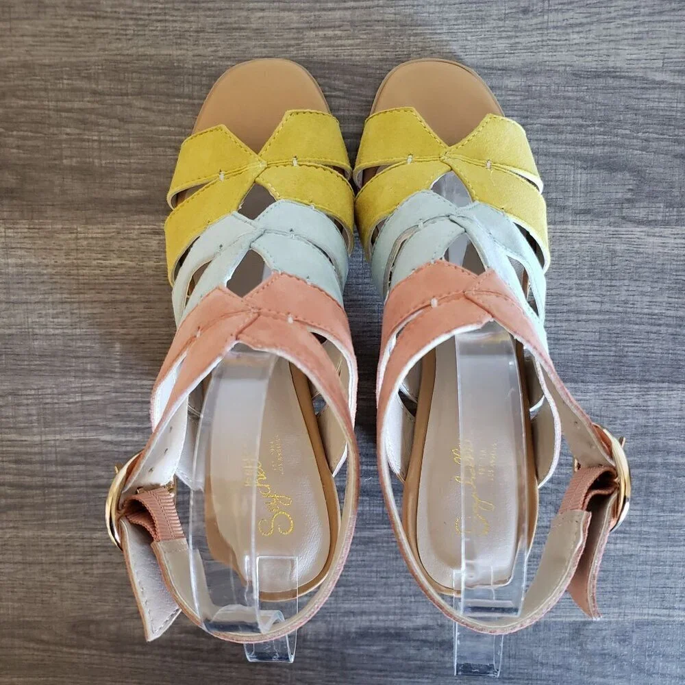 Seychelles Completely Engaged Pastel Suede Sandals Block Heel Multi Women's 7.5